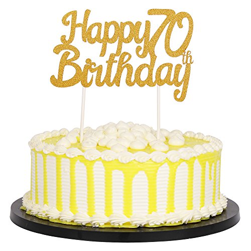 PALASASA Single Sided Glitter Happy Birthday Cake Toppers Decorations Tool Party Supplies (70th Gold)