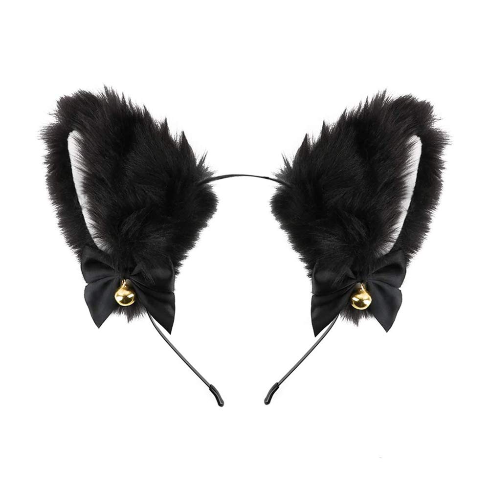 Dodheah Cat Ear Fox Headband HairBand Fancy Dress Hair Clip Hair Hoop Hair Accessories for Women Daily Decoration and Party Black Whites