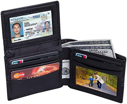 Hoobest Genuine Black Leather RFID Blocking Wallets Mens Wallet