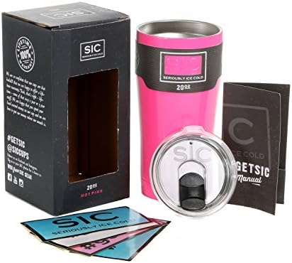 New &amp; Improved Hot Pink 20 Oz. SIC (Seriously Ice Cold) Stainless Steel Tumbler Double Wall Vacuum Insulated Cup No Sweat Travel Mug Multiple Powder Coated Colors