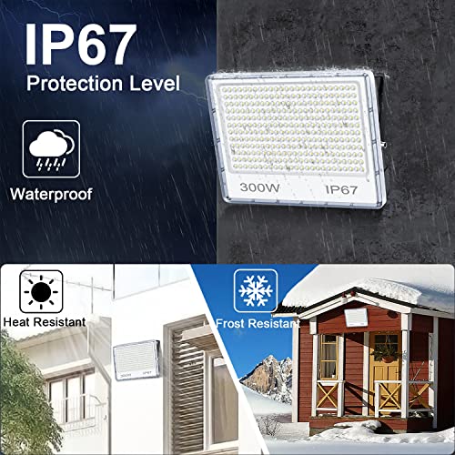 YIQIBRO 300W Outdoor LED Spotlights 2 Pieces, 30000LM 6500K Cool White Outdoor LED Lights with Transformer, IP67 Waterproof Projector for Garden, Terrace, Garage, Warehouse, Factory, Workshop