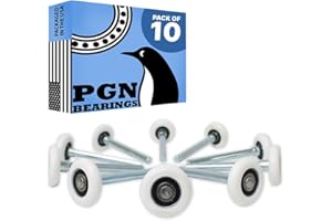 PGN BEARINGS PGN 2" Nylon White Garage Door Rollers – Sealed 6200-2RS Bearing, Dual-Sealed, Quiet & Smooth Operation, Long-Life Replacement, 4" Stem, Pack of 10
