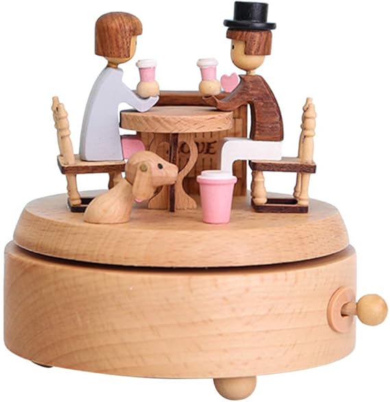 KXA Wooden Music Box Love Couple Wind up Melody Box