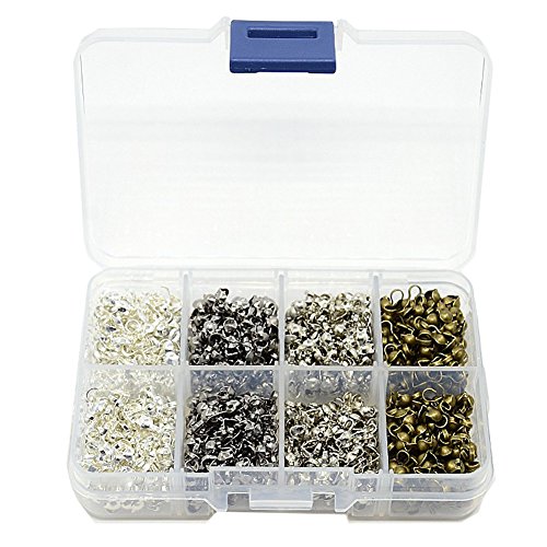 Pandahall 1000pcs/box Iron Bead Tips Mixed Color Clam Shell Bead Tip with a Container Bead Stringing Parts