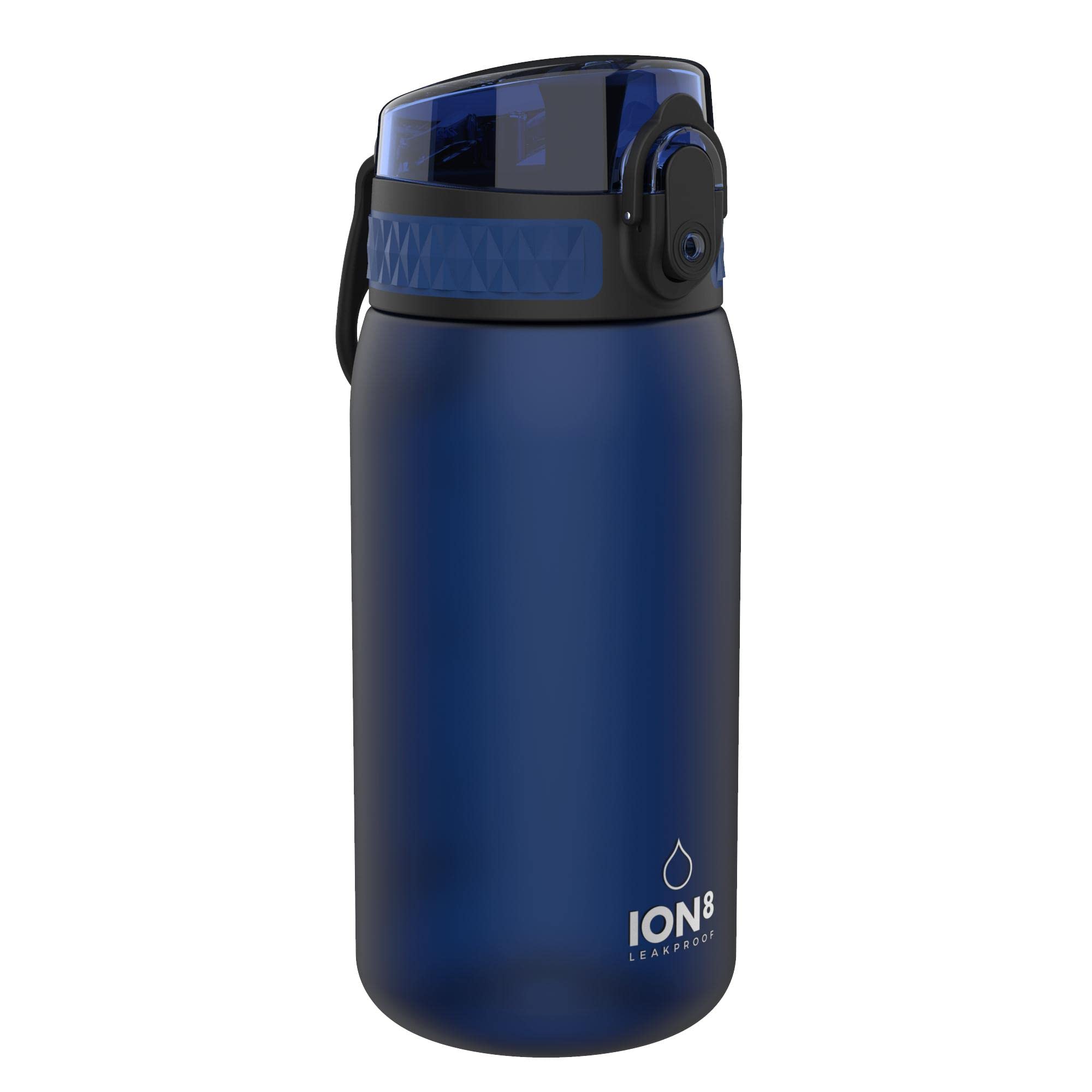 Ion8 Kids Water Bottle, 350 ml/12 oz, Leak Proof, Easy to Open, Secure Lock, Dishwasher Safe, BPA Free, Carry Handle, Hygienic Flip Cover, Easy Clean, Odour Free, Carbon Neutral, Navy Blue