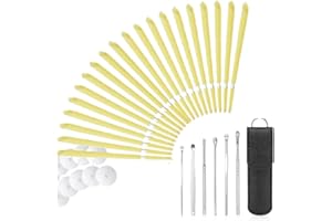 FANGOOL 20 Pcs Ear Wax Removal Kit Ear Cleaning Tools and Stainless Steel Ear Cleaner Curette with Storage Bag,Suit for People