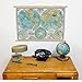 World Hemispheres Map Poster Hanger Kit Atlas Vintage Style 28 x 20
