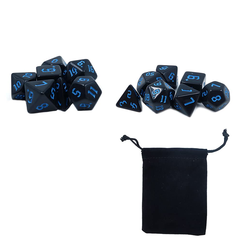 DollaTek 2 Sets Black Dice Polyhedral 7-Die Dice Set Compatible with Dungeons and Dragons DND Role Playing Blue Pattern