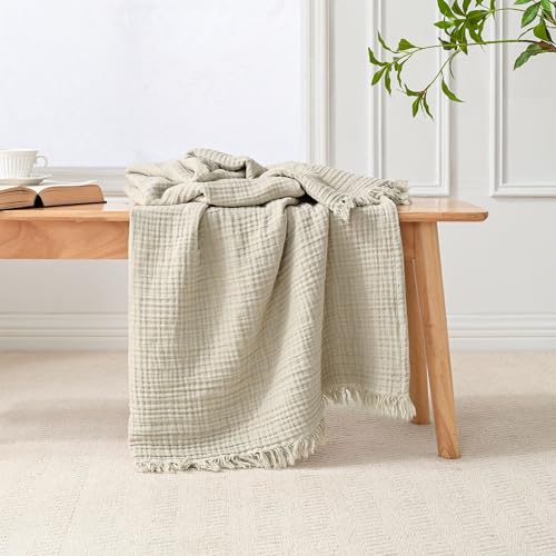 Photo 1 of Esterra Muslin Throw Blanket 50x65 Inches Cozy Soft Lightweight Pre-Washed Cotton Blanket, All Season Breathable 4-Layer Gauze Blanket Throw for Sofa Couch Bed, Oatmeal