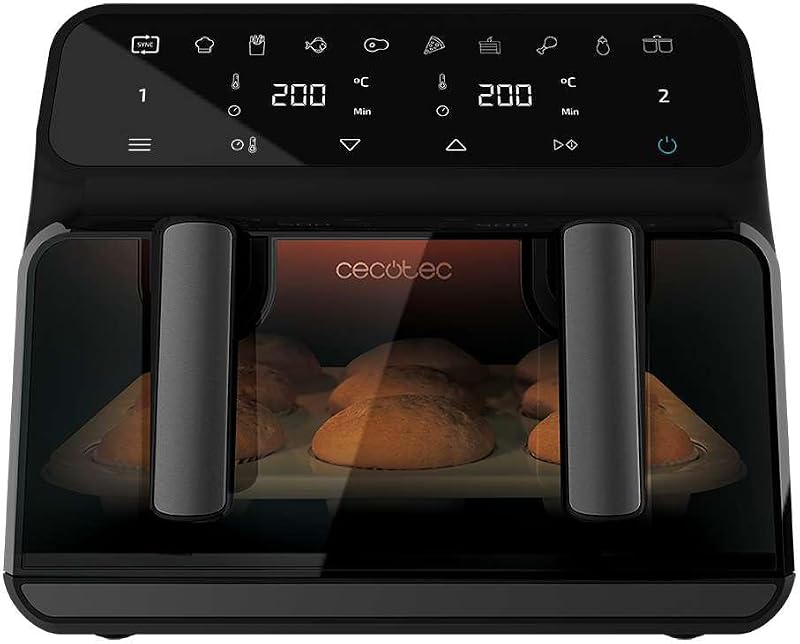 Friggitrice ad Aria Cecofry Advance 9000 Window Plus. 9L o Doppio Cestello 4,5L, 2200W, Temperatura Duale, 8 Menu, Pannello Touch, Finestra Visione, Cottura Rapida Uniforme