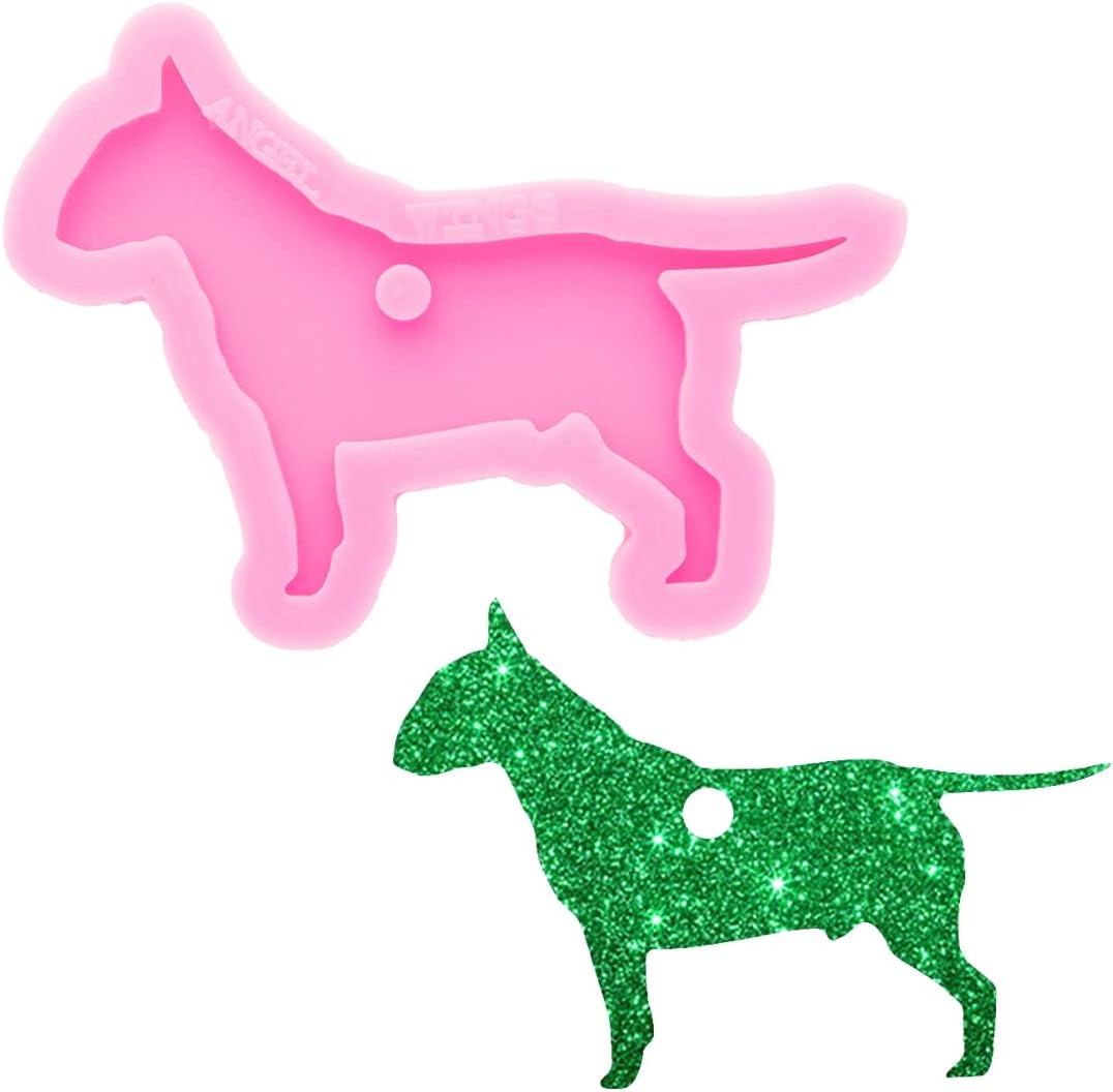 Mixed Media - Shiny Bull Terrier Dog Silicone Keychain Mold Jewelry Making glitter epoxy - Silicone Keychain mold