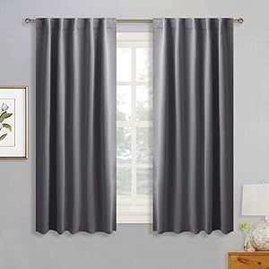 RYB HOME Décor Blackout Curtains for Bedroom, Thermal Insulated Window Privacy Drapes with Rod Pocket & Back Tab Top Hang with Rods/Rings/Hooks, W 42" by L 45", Grey, 2 Panels