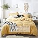 FenDie Solid Cotton Microfiber Duvet Cover Lightweight Polyester Yellow Duvet Cover Queen Soft Wahsed Bedding Set 3 Piece (1 Duvet Cover + 2 Pillowcases), Skin-Friendly and Comfy