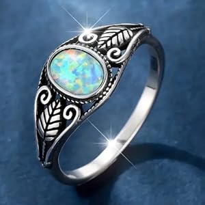 Bohemian Opal Printed Filigree Leaf Ring for Women Daily Casual Party Banquet Rings Jewelry Gifts