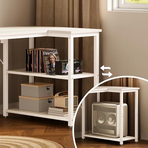 Coleshome L Shaped Computer Desk, 100x70 cm Corner Desk, Office Desk with Reversible Storage Shelves, Writing Study Table for Work Play Home Office, White