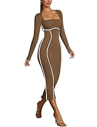 Lrady Women's Sexy Square Neck Bodycon Midi Dresses