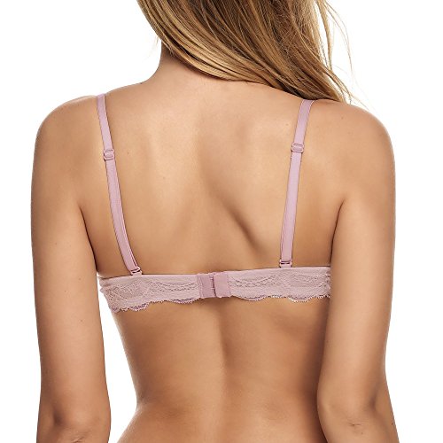 Ekouaer Lace Push Up Bra Womens Padded Stain Demi Underwire Bra 32A-38DD Purple Pink