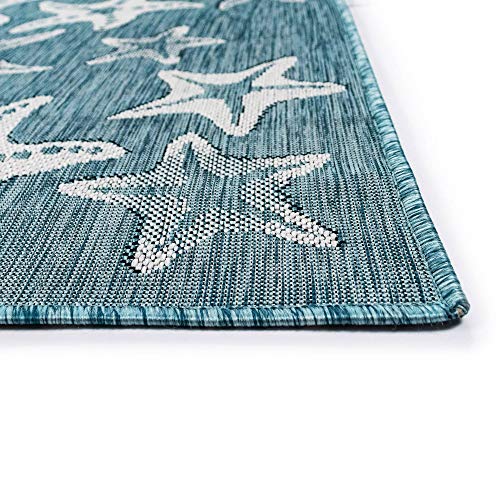 Liora Manne Indoor/Outdoor Rug, 4'10" x 7'6", Starfish Aqua