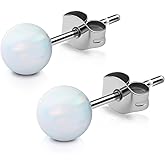 XUU Titanium Opal Stud Earrings,Hypoallergenic 20G Earrings for Sensitive Ears, Multi-Color Options Available,4mm/5mm Stud Jewelry,1 Pair