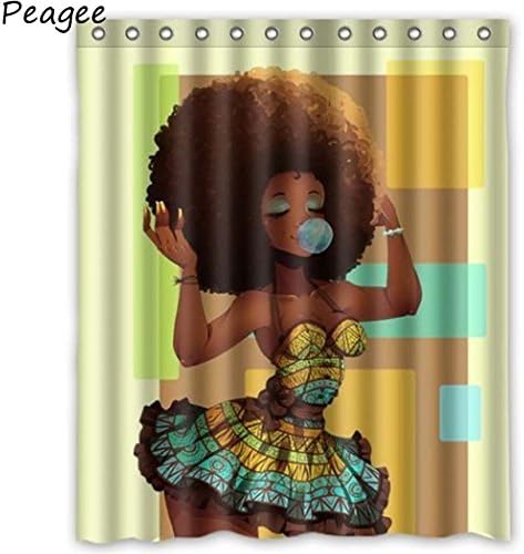 Afro Fabric Shower Curtains, Peagee Black Girl Women Shower Curtains for Bathroom Accessory Set Size 60 X 72