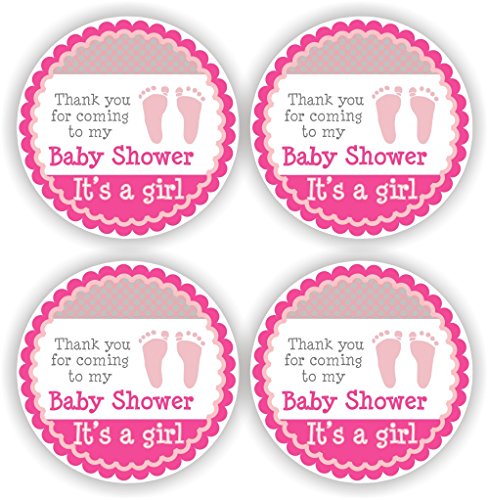 Philly Art & Crafts Baby Girl Shower Stickers - It's a Girl Stickers - Favor Stickers - Baby Shower Favor Stickers - Baby Footprint Stickers - Set of 40 Stickers (Pink)