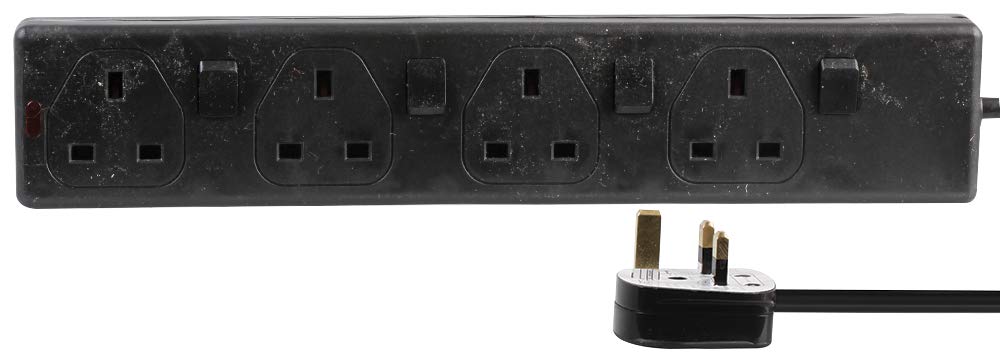 PRO ELEC PEL00037 4 Gang Individually Switched Extension Lead 2m, Black