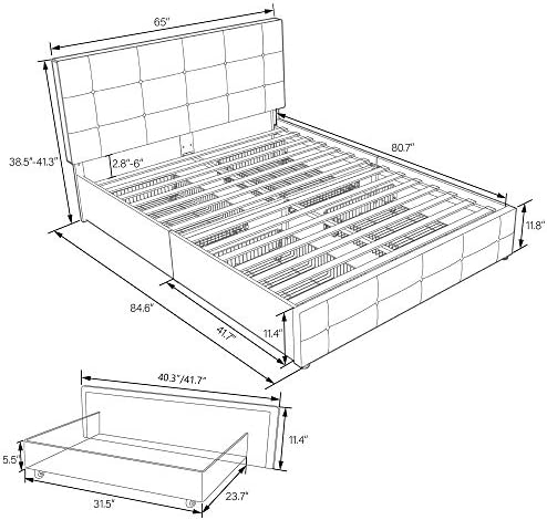 Allewie Queen Platform Bed Frame With 4 Drawers Storage And Headboard Square Stitched Button Tufted Upholstered Mattress Foundation With Wood Slat Support No Box Spring Needed Light Grey