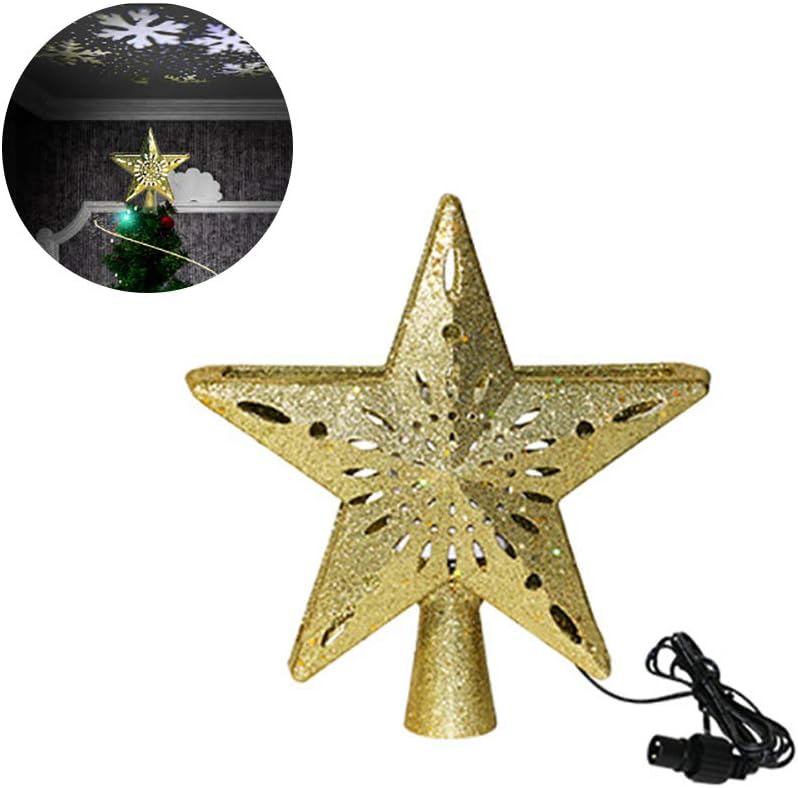 Étoile Lumineuse Sapin Noël Projecteur 3D - Flocons Neige Rotatifs - Doré Pailleté