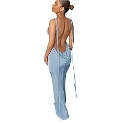RARITYUS Women Maxi Dress Sexy Backless Draped
