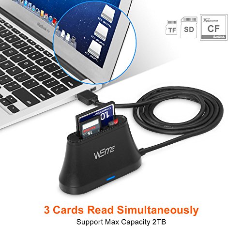 CF Card Reader, WEme SuperSpeed USB 3.0 Sandisk Micro SD Card Reader with 120CM Cable, Compact Flash Card Adapter Converter for Extreme Pro Ultra SD/Micro SD/SDHC/SDXC/TF/CF II Camera Memory Card