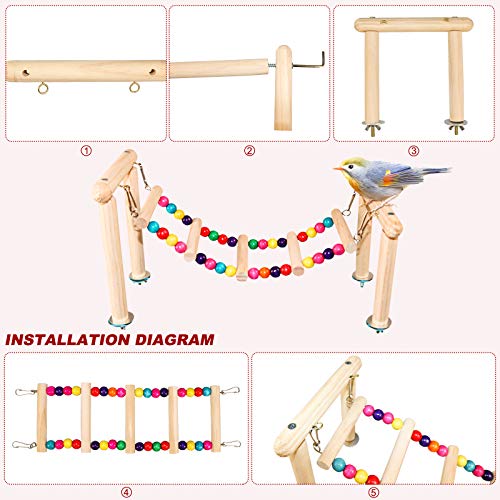Roundler Parrot Perch Stand Toys,Cage Top Play Stand Parrot Swing Climbing Ladder Toys Wooden Perch Suitable for Parakeet, Cockatiel, Lovebirds, Conure and Finches (Style-1)