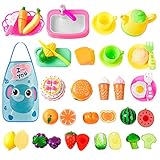 AstarX Kids Play Food Sets,57 Pcs Cutting Food Set for Market Educational Pretend Play,Cutting Fake Food, Party Favor Supplies for Kids Toddlers Toys