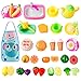 AstarX Kids Play Food Sets,57 Pcs Cutting Food Set for Market Educational Pretend Play,Cutting Fake Food, Party Favor Supplies for Kids Toddlers Toys