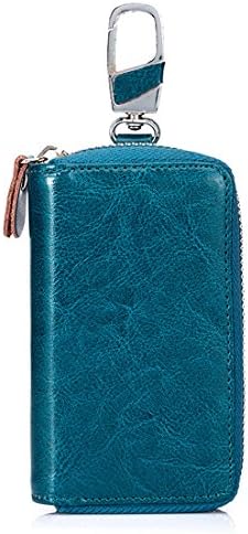 Esdrem Handcrafted Lambskin Key Case Holder Card Wallet with Car Keychain Keyring