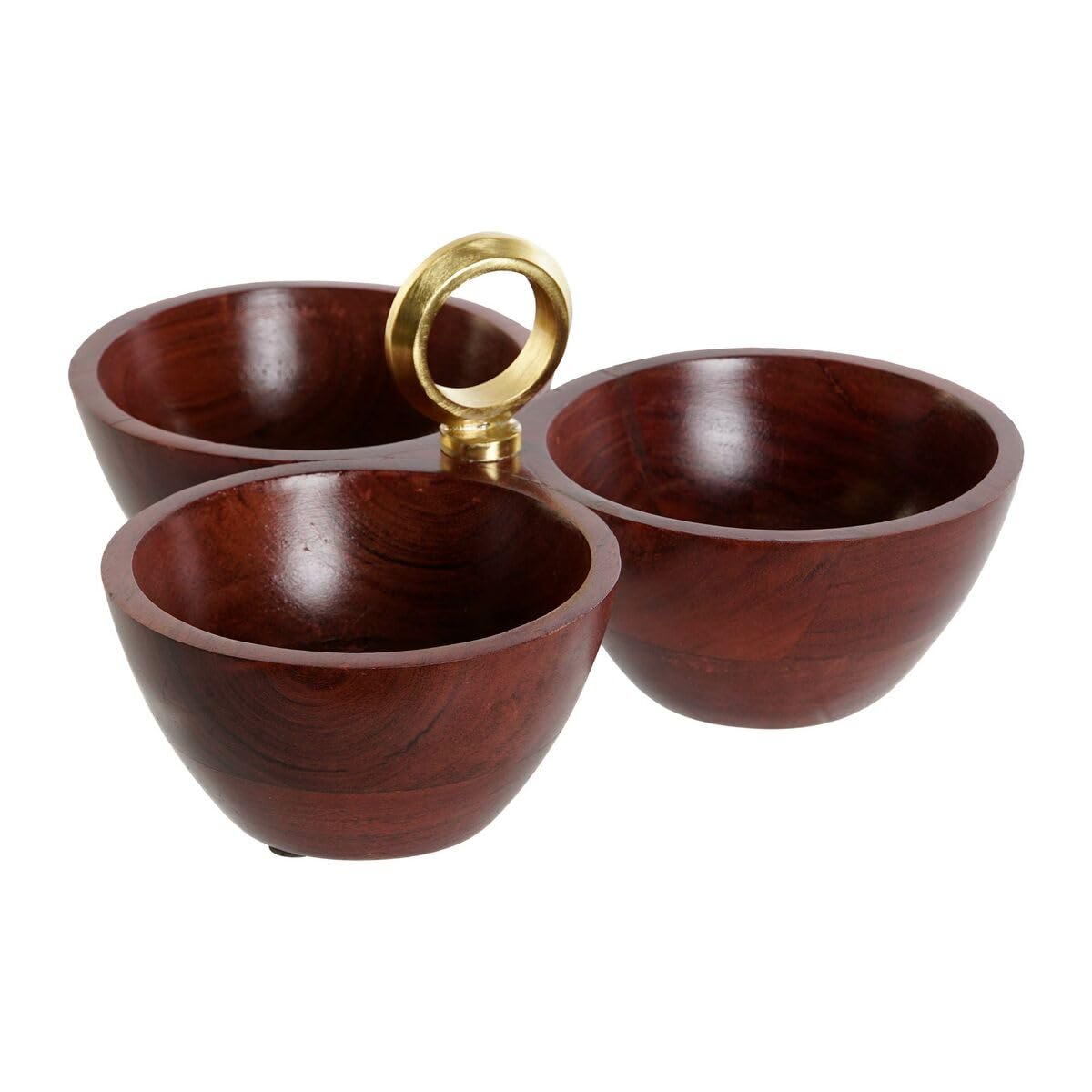 Home ESPRIT Bowl Brown Golden Aluminium Acacia 26 x 26 x 13 cm