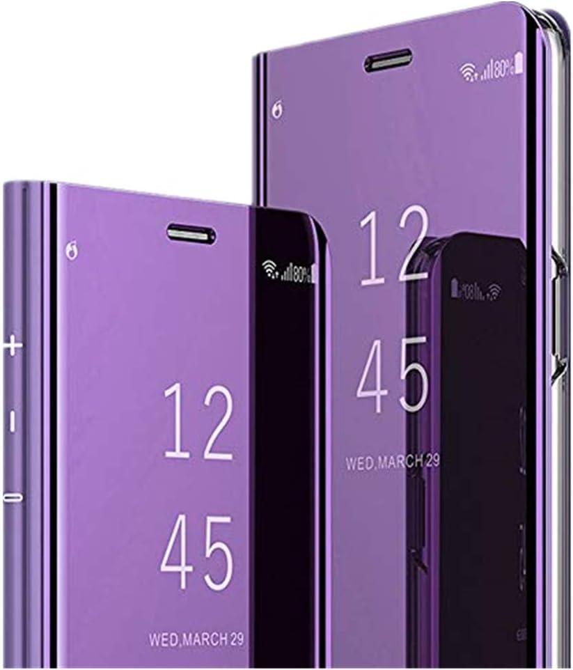 Case for Samsung Galaxy A10 A20 A30 Slim Mirror Flip Clear PU Shockproof 360 Full Protective with Kickstand Samsung Galaxy A40 A50 A70 Cover (Purple, A70)