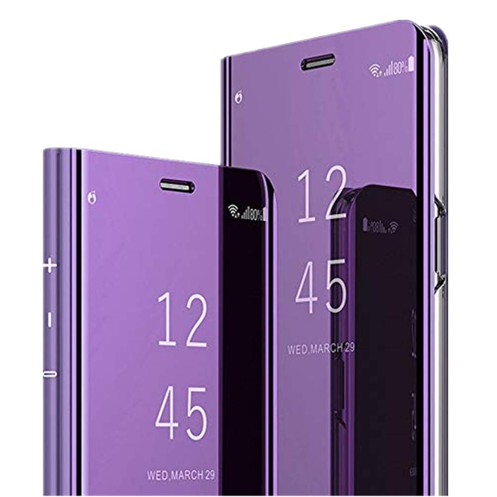 Case for Samsung Galaxy A10 A20 A30 Slim Mirror Flip Clear PU Shockproof 360 Full Protective with Kickstand Samsung Galaxy A40 A50 A70 Cover (Purple, A70)