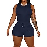 HBQ Women 2 Piece Outfits Sleeveless Tank Tops Biker Short Workout Jogger Sets Summer