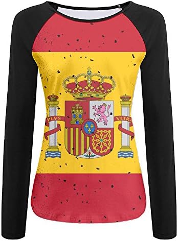 WOFutureShirt Spain Spanish Flag Soccer Casual Baseball Boat Neckline Fashion Long Sleeve Ladies Raglan T-Shirt