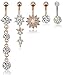 YOVORO 5PCS 14G 316L Stainless Steel Dangle Belly Button Rings for Women Navel Rings Curved Barbell Body Piercing R