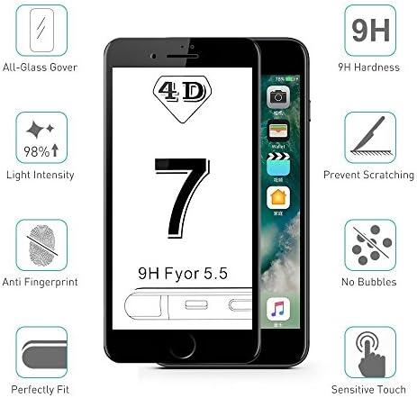 iPhone 7 Plus Screen Protector Tempered Glass Film 4D Edge To Edge Full Coverage Curve Protection Protectors by RICKI (iPhone 7 Plus Black)