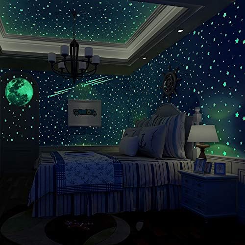 Glow In The Dark Stars Stickers 200 Pcs - 3D Glowing Stars With Moon For Ceiling & Wall, Room Decor, Kids Birthday Gift