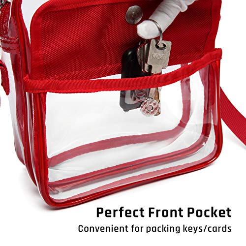 iSPECLE Clear Purse, Clear Stadium Bag Approved for Casino, NFL, PGA, NCAA, Adjustable 4.92ft Shoulder Strap for Women Girl, Red