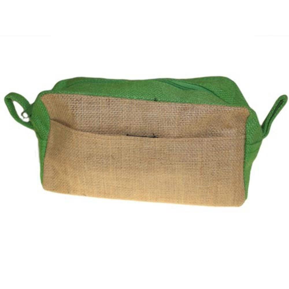 Natural Jute Toiletries Toiletry makeup travel Bag pouch (Natural & Green) - Eco Friendly