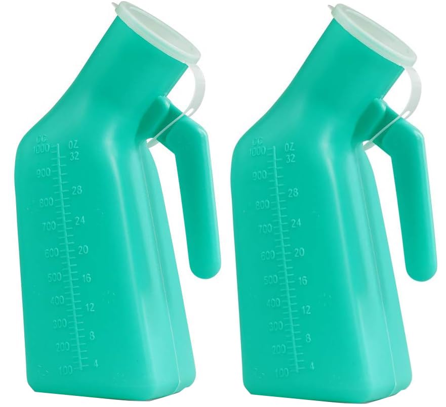 Cymax 2 Pack Urinals for Women and Men Spill Proof,Portable Urine Bottle Bed Panl,Car Mobile Toilet Urinal,Green