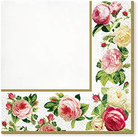 IHR Floral Rambling Rose Paper Napkins – 20ct Disposable 3-Ply Serviettes