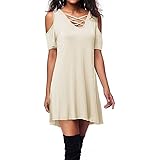 PINUPART Women's Cold Shoulder V Neck Crisscross Lace up Casual Dress