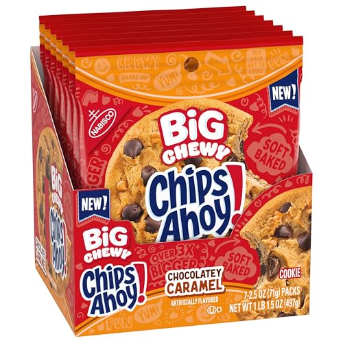 CHIPS AHOY! BIG CHEWY CHOCOLATE CHIP COOKIES, CHOCOLATEY CARAMEL, 14 SNACK PACKS (1 COOKIE PER PACK)