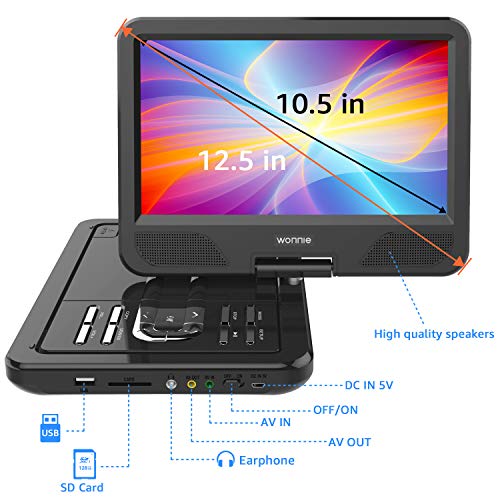 image for WONNIE 12.5 Inch Portable DVD Player for Car, with Rechargeable Batter