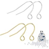 925 Sterling Earring Hooks 200PCS Silver+14K Gold Jewelry Making Supplies Hypoallergenic Ear Wires Fish Hook Earring Findings with 200PCS Clear Rubber Earrings Backs for DIY Jewelry Making Bulk